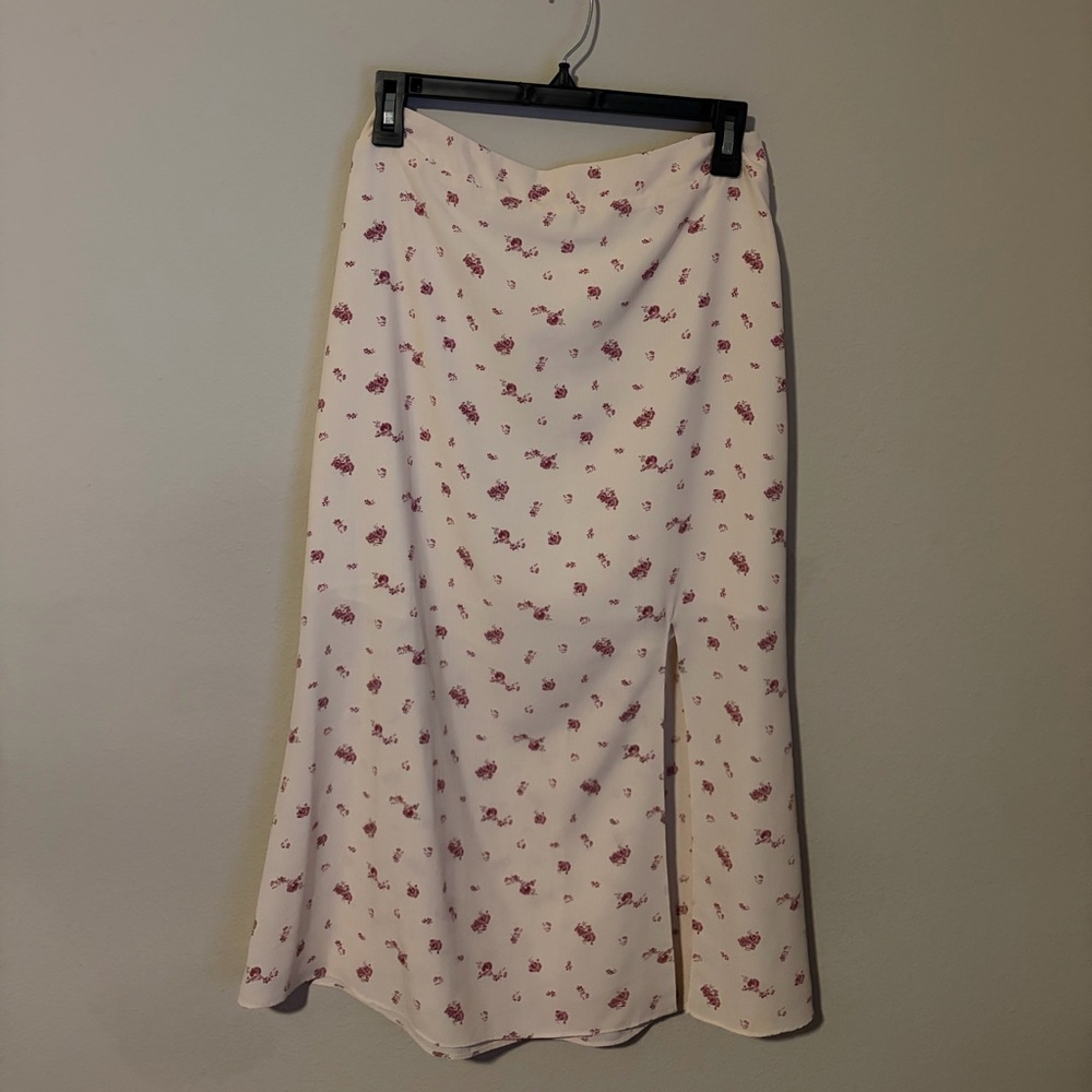Sage Pink Floral A-Line Skirt